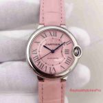 Replica Ballon Bleu De Cartier Ladies Watch Pink Roman Dial leather band